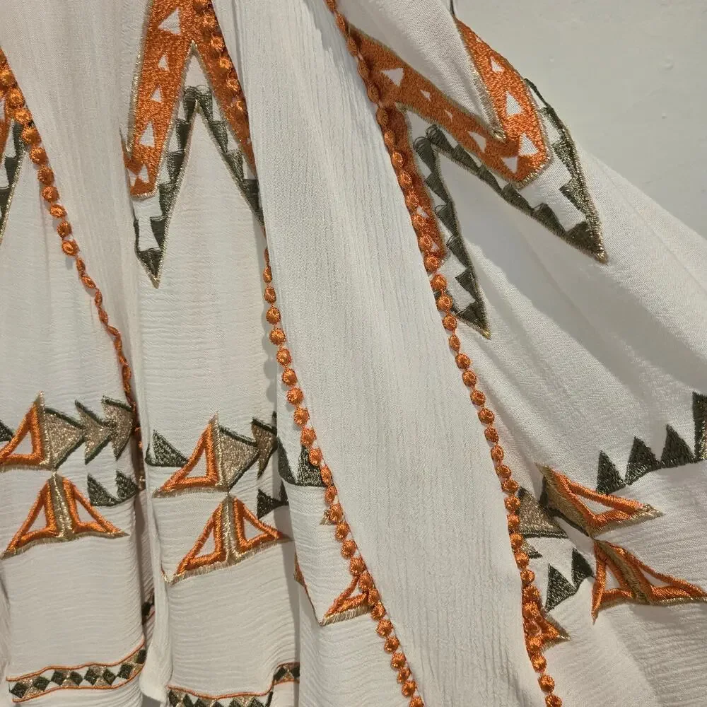 Hale Bob Ravin Embroidered Balloon Sleeve Aztez Tribal Print Mini Dress, Sz S - Picture 8 of 13